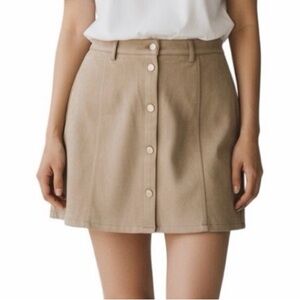 NEW Ardene Faux Suede Mini Skirt Button Front A-Line Tan Skirt Large